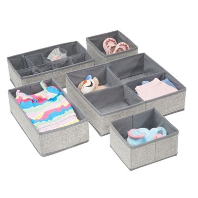 Image of mDesign Fabric Nursery Child/Baby Divided Drawer Organizer Bins, Set of 5, Gray