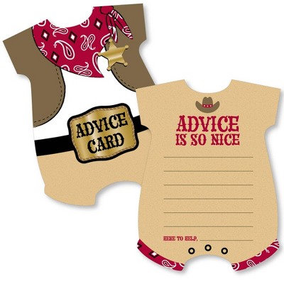 Big Dot of Happiness Little Cowboy - Baby Bodysuit Wish Card Western Baby Shower Activities - Shaped Advice Cards Game - Set of 20