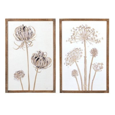 Storied Home (Set of 2) 20.25" x 30" Engraved Wood Wall Decor with Flower : Botanical Art, Vertical Display