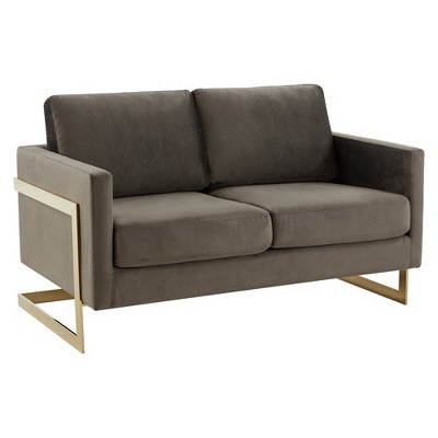 LeisureMod Lincoln Mid-Century Modern Upholstered Velvet Loveseat with Gold Frame