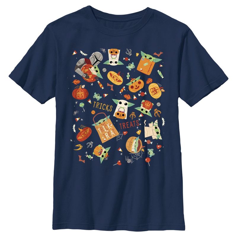 Boy's Star Wars The Mandalorian Halloween Candy Collage T-Shirt, 1 of 5
