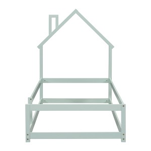 Dolonm Twin House-Shaped Floor Bed with Safety Rails - Wooden Low Profile Kids Bed, Easy Assembly - 1 of 4