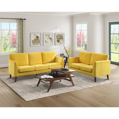 Sunbeam Velvet 58" Solid Wood Loveseat with Pillow Back in Yellow