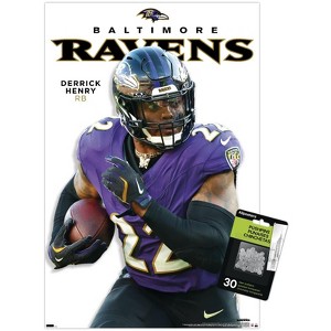 Trends International NFL Baltimore Ravens - Derrick Henry Feature Series 25 Unframed Wall Poster Print Clear Push Pins Bundle 14.725" x 22.375" - 1 of 4