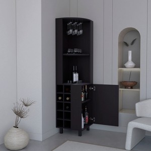 BDELITE Corner Bar Cabinet with Four Shelves, Ten Wine Bottle Cubbies and Stemware17.7*17.7*70.8 Inch, Black - 1 of 4