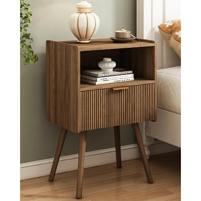 Generic Nightstand,Modern Bedside Table with Storage Drawer and Open Wood Shelf