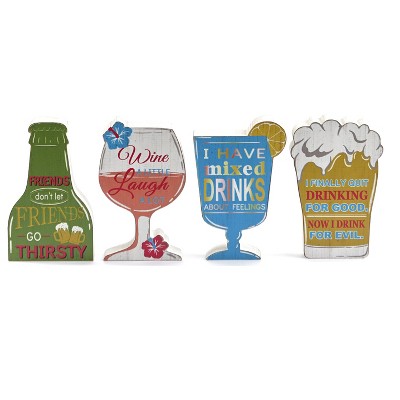 Lakeside Humorous Shaped Beverage Signs - Happy Hour Accents - Set of 4