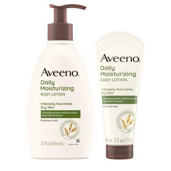 Aveeno Daily Moisturizing Lotion For Dry Skin with Oats and Rich Emollients - Fragrance Free - Bundle 12 fl oz and 2.5oz