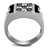 Slickblue Men's Silver Ring – Checkerboard CZ with Black and Clear Stones, Polished Stainless Steel, Size 8–14 - 3 of 4