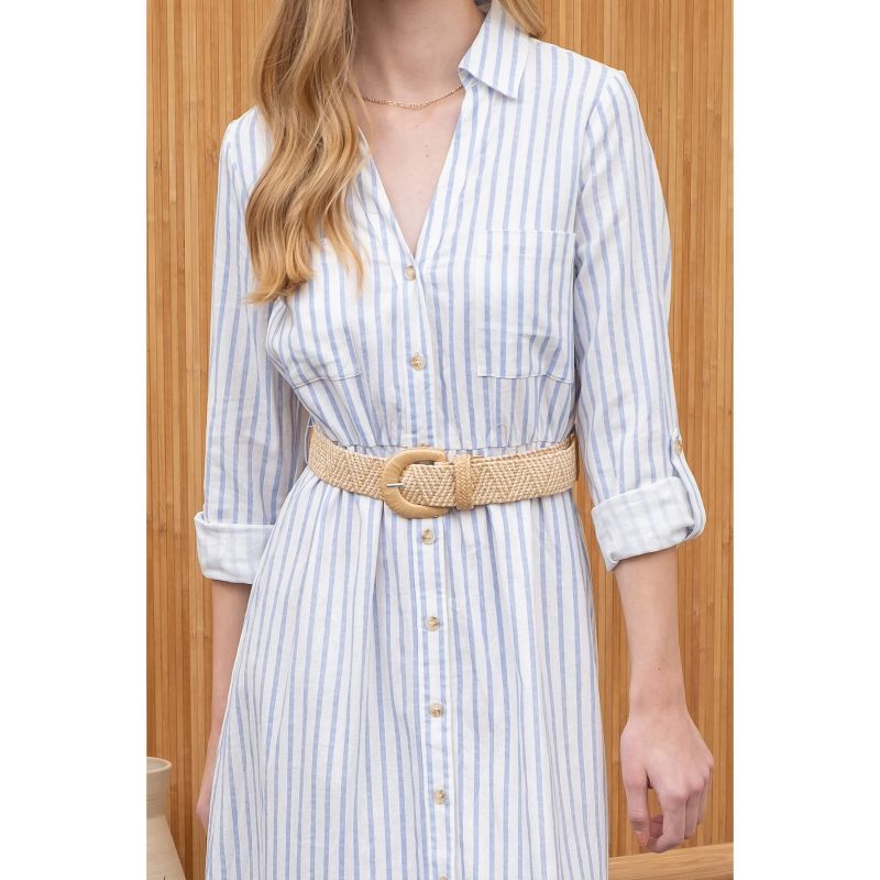 August Sky Women's Stripe Long Sleeve Belted Shirtdress, 4 of 6