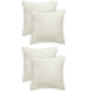Unique Bargains Home Decorative Farmhouse Velvet Pompoms Fringe Throw Pillow Covers 4 Pcs - 1 of 4