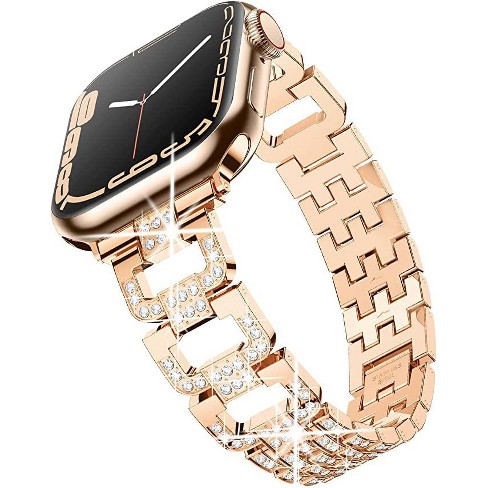 Worryfree Gadgets Apple Watch Band Metal Strap Diamond Rhinestone Women  Bracelet for iWatch Bands Series 8 7 6 5 4 3 2 1 SE - 42/44/45/49mm - Pink