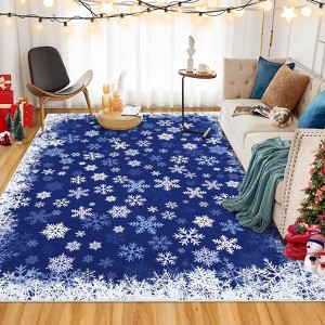 Christmas Washable Rug, Non Slip Area Rug, Low Pile Snowflake Soft Carpet for Living Room, Bedroom, Nursery, Holiday Decor - 1 of 4