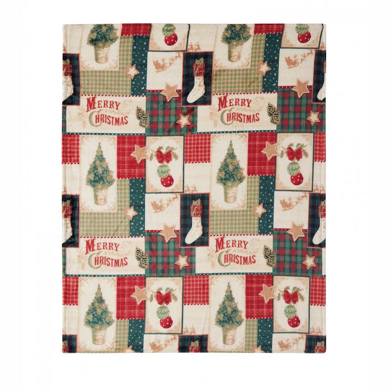 Kate Aurora Ultra Plush Merry Christmas Plaid Farmhouse Hypoallergenic Fleece Throw Blanket, 3 of 4