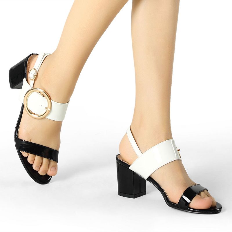 Allegra K Women's Contrast Color Slingback Block High Chunky Heel Sandals, 3 of 10