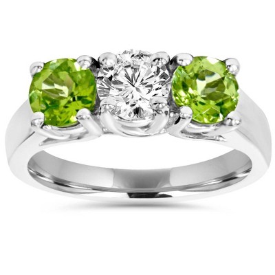 Pompeii3 1 1/4 cttw Peridot & Diamond 3-Stone Engagement Anniversary Ring 14K White Gold