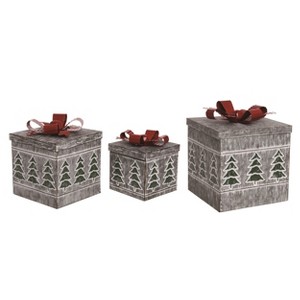 Transpac Metal 10 in. Silver Christmas Tree Gift Nesting Box Set of 3 - 1 of 4