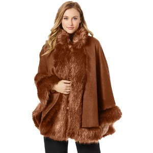 Jessica London Women's Plus Size Faux Fur Trim Wool Cape - 1 of 4