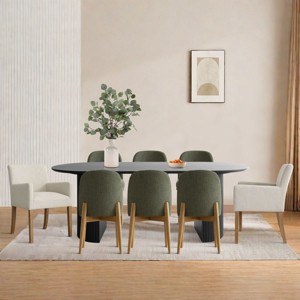 9-Piece Oval Dining Table Set, 79'' Black Pedestal Table with 6 Armless & 2 Armrest Upholstered Chairs, Modern Dining Room Set-Maison Boucle - 1 of 4