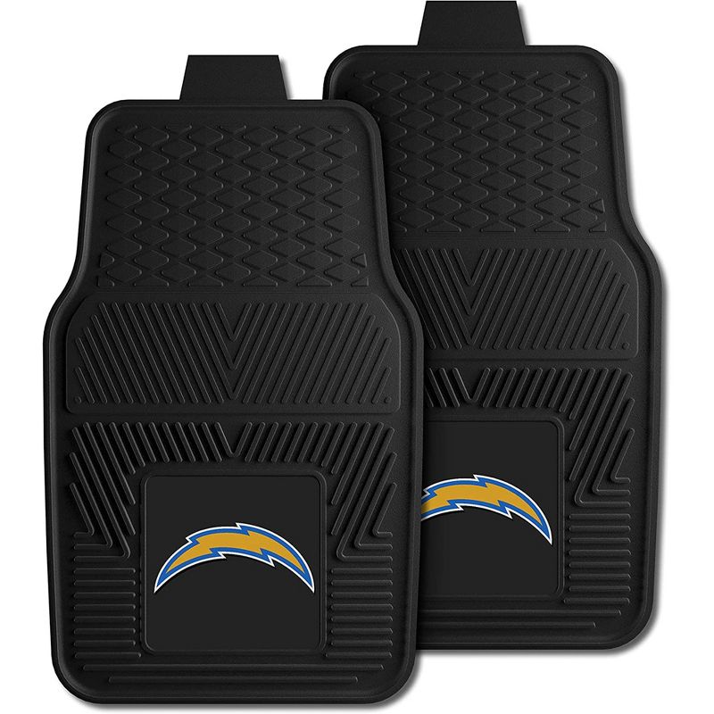 Fanmats 27 x 17 Inch Universal Fit All Weather Protection Vinyl Front Row Floor Mat 2 Piece Set for Cars, Trucks, and SUVs, NFL Los Angeles Chargers, 1 of 7