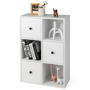 Costway 6-Cube Bookcase Storage Organizer with 3 Open Cubes 3 Drawers for Home Office White/Brown - 1 of 4