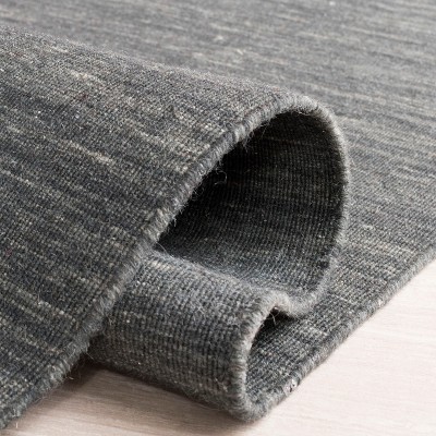 Bohemian Charcoal-Grey Flat Woven Wool-Cotton Area Rug 5x8