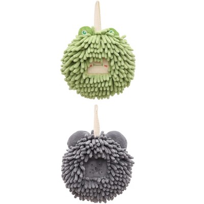REGALWOVEN Cute Soft Absorbent Quick Drying Chenille Hanging Hand Towel 2 Pcs