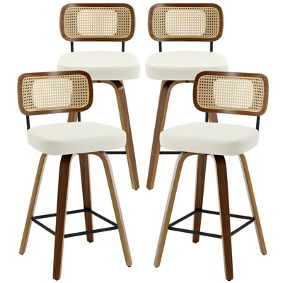 Bekrvio Swivel Counter Height Bar Stools - 26" Faux Leather Upholstered with Rattan Back,Ideal for Kitchen Island