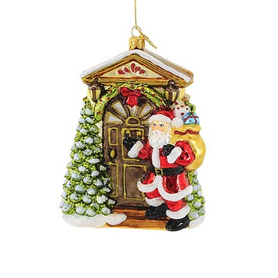 Huras 6.0 Inch Santa's Here Knock Knock Ornament Hearth Front Door Tree Ornaments