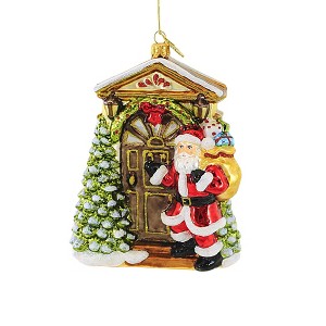 Huras 6.0 Inch Santa's Here Knock Knock Ornament Hearth Front Door Tree Ornaments - 1 of 3
