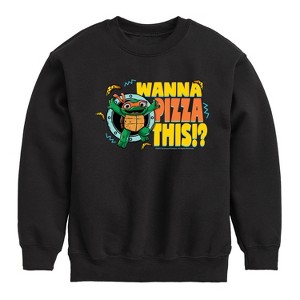 Boys' - Teenage Mutant Ninja Turtles Mutant Mayhem - Mikey Wanna Pizza This Graphic Long Sleeve Fleece Sweatshirt - 1 of 4