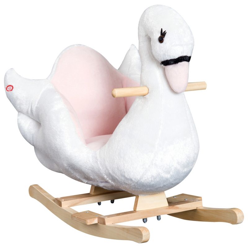 Qaba Kids Ride On Rocking Horse Plush Swan Style Toy with Music for Over 18 Months Children, White and Pink, 1 of 10