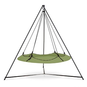 Hangout Pod 6' Circular Outdoor Family Hammock Bed and Stand Set Black/Sage Green: Weather-Resistant, 4-Person Capacity - 1 of 4