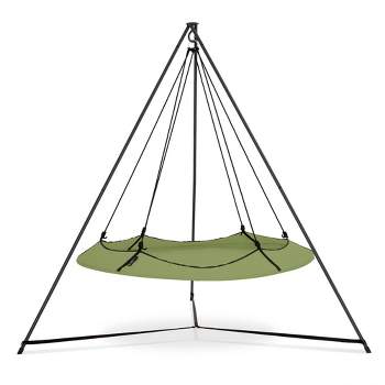 Hangout Pod  6' Circular Outdoor Family Hammock Bed and Stand Set Black/Sage Green