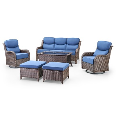 Belord Outdoor Patio Furniture with 6-inch Extra Thick Cushions, High Back Patio Furniture Set with Swivel Chairs, 6 Pieces Outdoor Conversation Set
