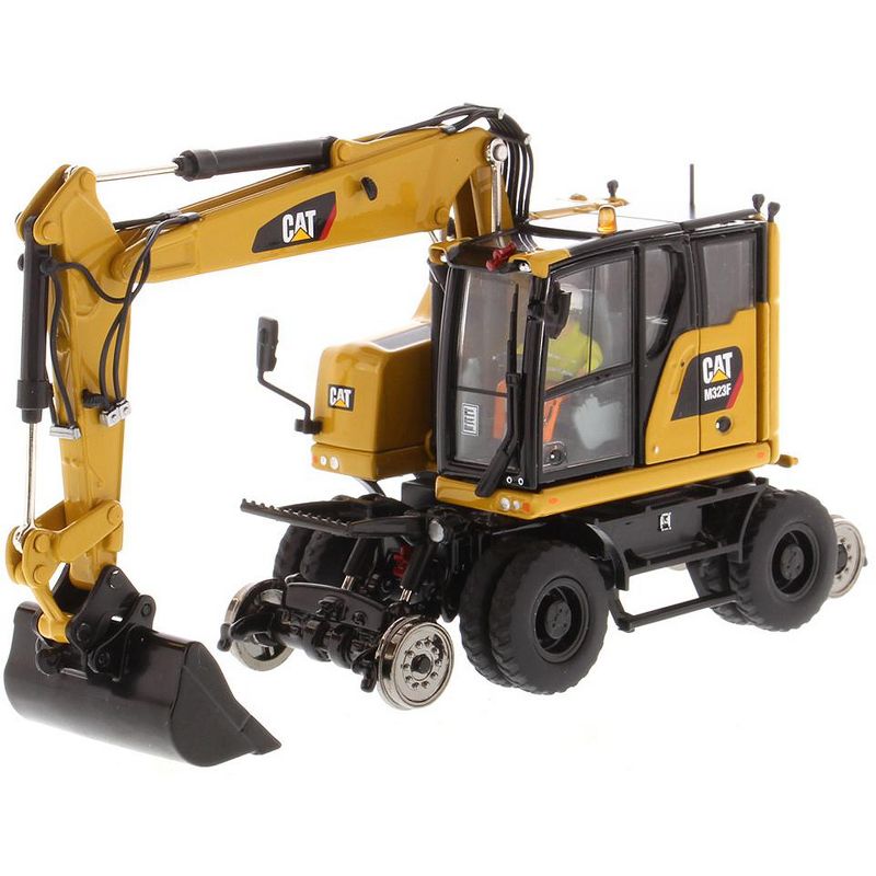 CAT Caterpillar M323F Railroad Wheeled Excavator W/ Operator & 3 Work Tools High Line Series 1/50 Diecast by Diecast Masters, 4 of 7