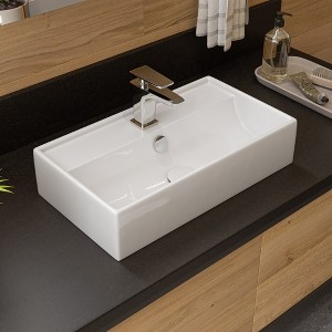 ALFI ABC122 White 22Inch Rectangular Wall Mounted Ceramic Sink with Faucet Hole - 1 of 4