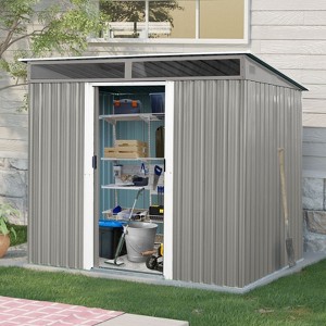 8ft x 6ft Outdoor Metal Storage with Lockable Sliding Doors and Transparent plate for Garden, Lawn (Gray) - 1 of 4