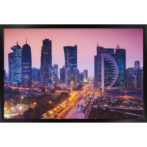 Trends International Cityscapes - Doha, Qatar Framed Wall Poster Prints ...