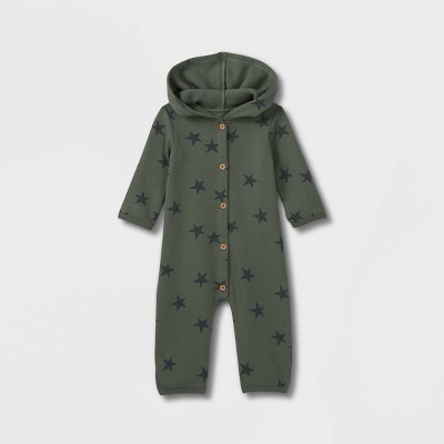 Image of Grayson Collective Baby Star Hooded Fleece Romper - Green 0-3M