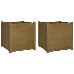 vidaXL Solid Pinewood Garden Planters 2 pcs, Honey Brown, Weather-Resistant, 23.6"x23.6"x23.6", Ideal for Outdoor Use, Easy Assembly Required - 1 of 4