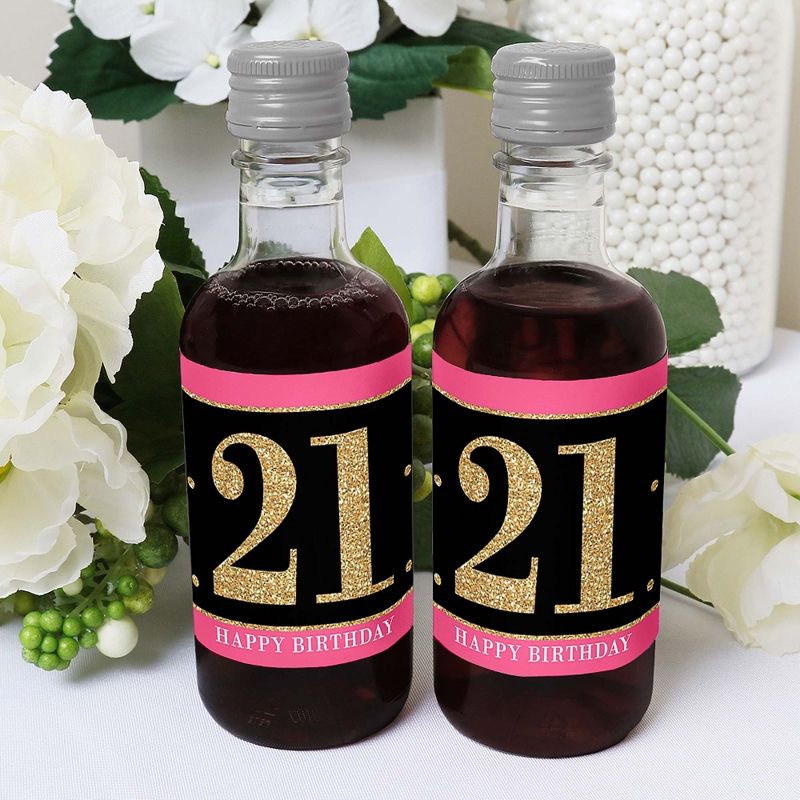 Big Dot of Happiness Finally 21 Girl - 21st Birthday - Mini Wine and Champagne Bottle Label Stickers - 21st Birthday Party Favor Gift - Set of 16, 5 of 7