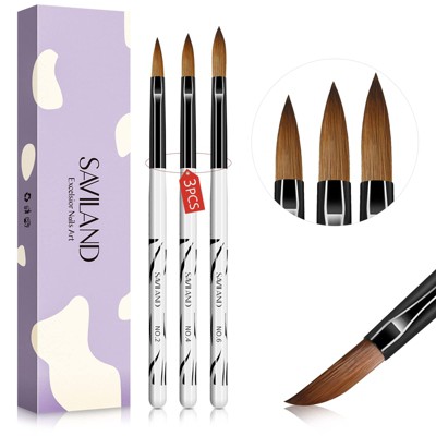 Saviland 3-Pc Sculpt Brush Set: #2/4/6 Wood-Handle 3D Art Brushes for Acrylic Powder & Extensions - Artist's Core Essentials.
