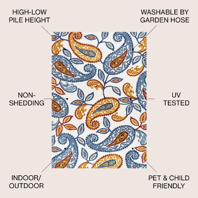 Reversible 5' x 7' Orange and Blue Synthetic Area Rug