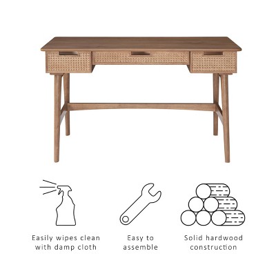 Ryker Natural Rattan and Wood Desk with Drawers