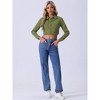 Allegra K Women's Turn Down Frayed Button Down Washed Cropped Denim Jacket - 3 of 4