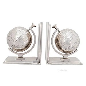 Globe Bookend Set – Shiny Aluminum – Decorative Office & Study Accent By Old Modern Handicrafts - 1 of 4