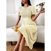 Women's Puff Short Sleeve Smocked Midi Dress Casual Summer Floral Print Elastic Waist Tiered A Line Maxi Dress - 4 of 4