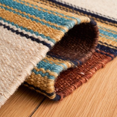 Ivory and Rust Wool Flat Woven Handmade Kilim Rug, 3' x 5'