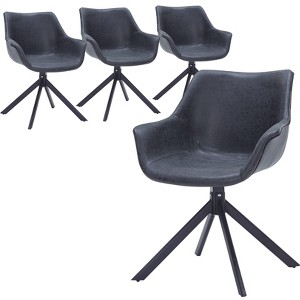 LeisureMod Markley Leather Dining Chair with 360-Degree Swivel Armchair and Powder-Coated Iron Legs Set of 4 - 1 of 4